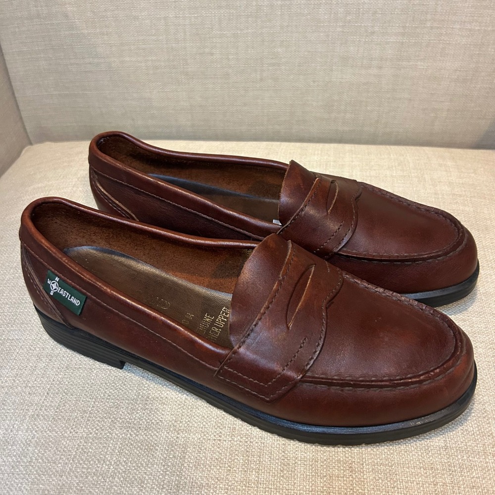 Eastland Womens Penny Loafers Brown Genuine Leather Slip On Flats Size 9M